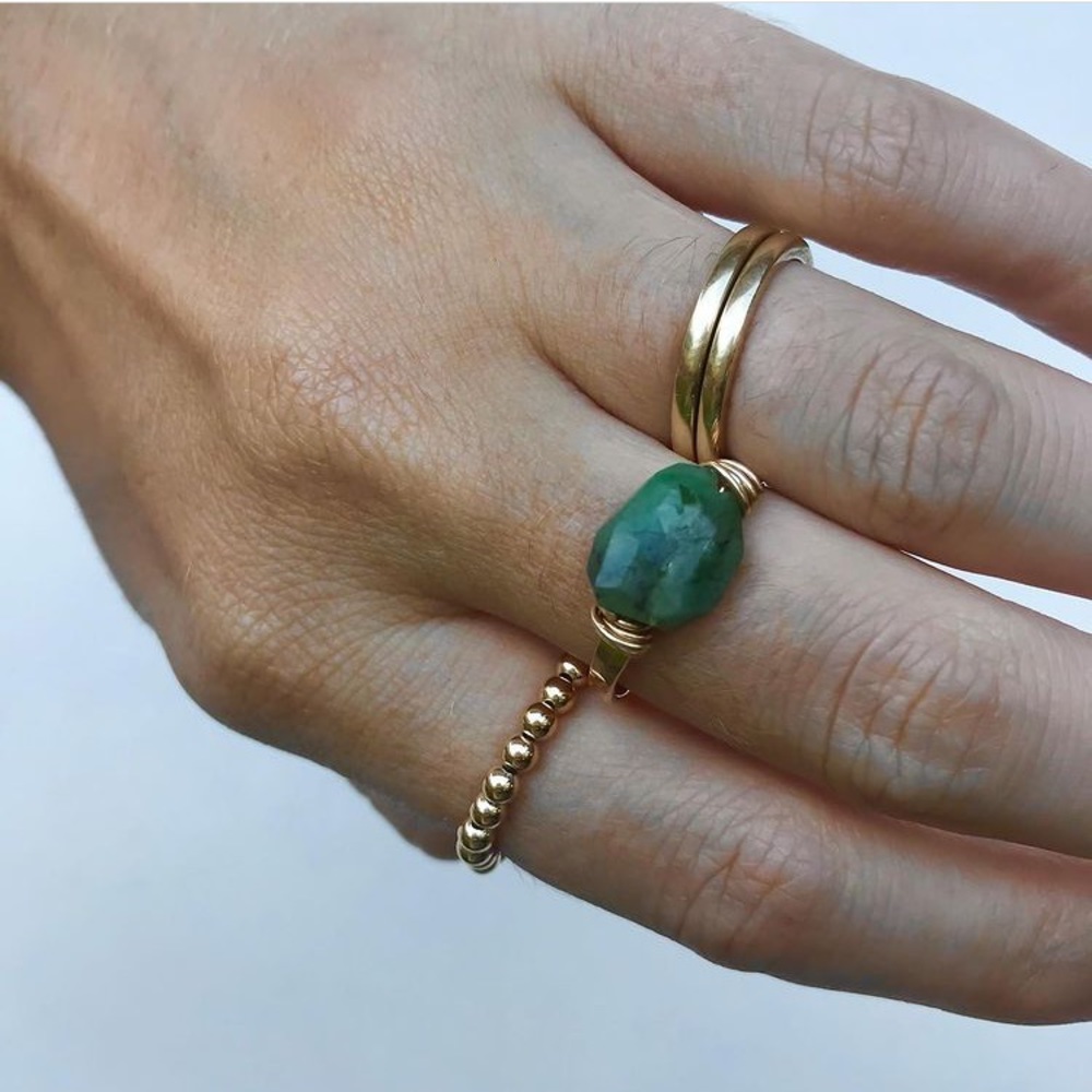 Green and Gold Emerald Ring- Size 9 3/8